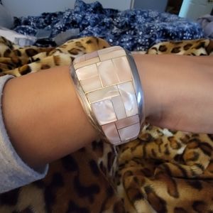 Vintage sterling silver/Mother of Pearl cuff bracelet